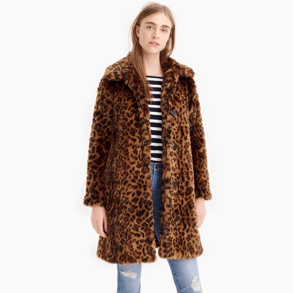 Like-New J. Crew Collection Fall 2017 Faux Leopard Fur Coat